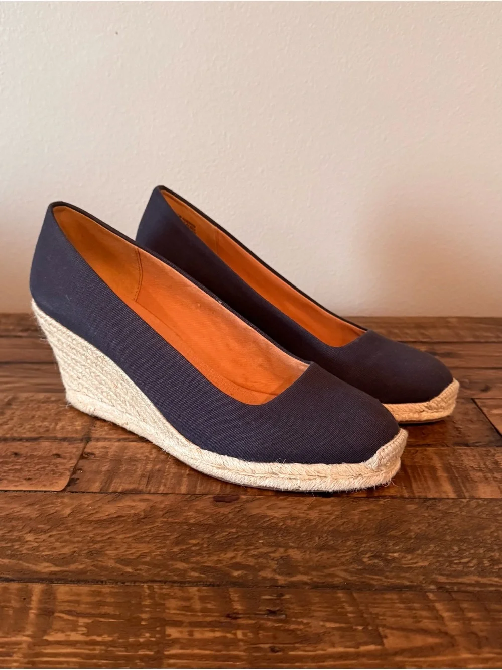 J. Crew Navy Canvas Espadrille Wedge Pumps